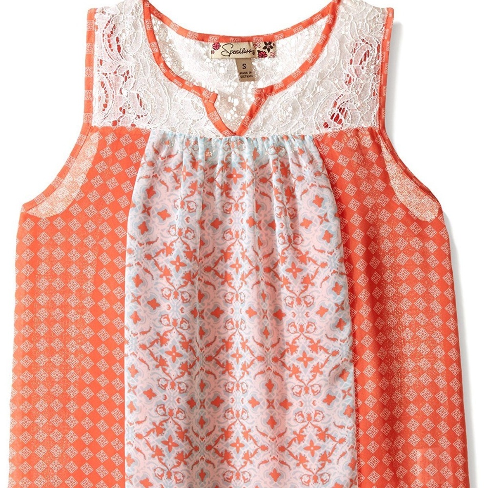 Speechless‎ Coral Lace Yoke Chiffon Tank Top S L